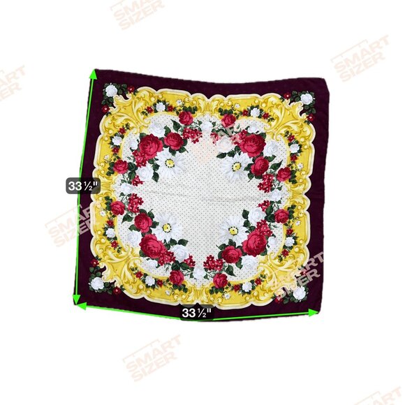 Ratti Italian Floral Silk Scarf 33.5" Red Roses & Gold Baroque Design Italy VTG - Picture 6 of 8